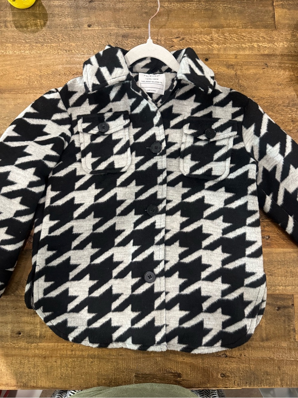 Primark Black & White Houndstooth Button-Front Shirt Jacket
